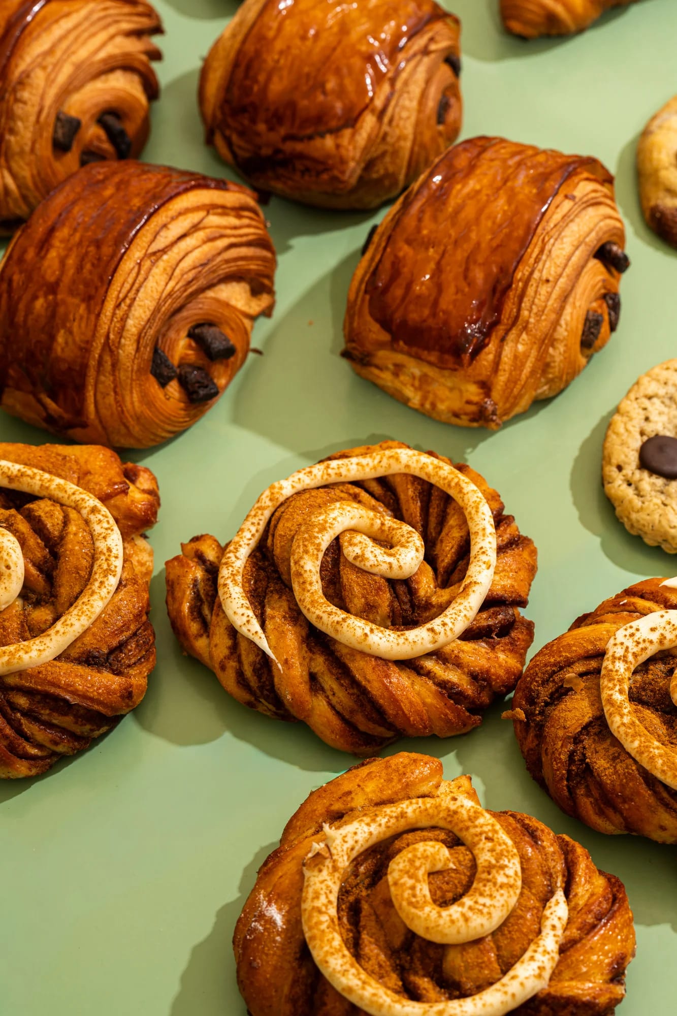 pastries on sage background